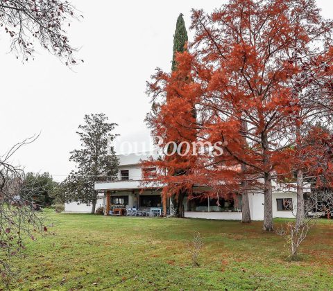 jardín con casa blanca